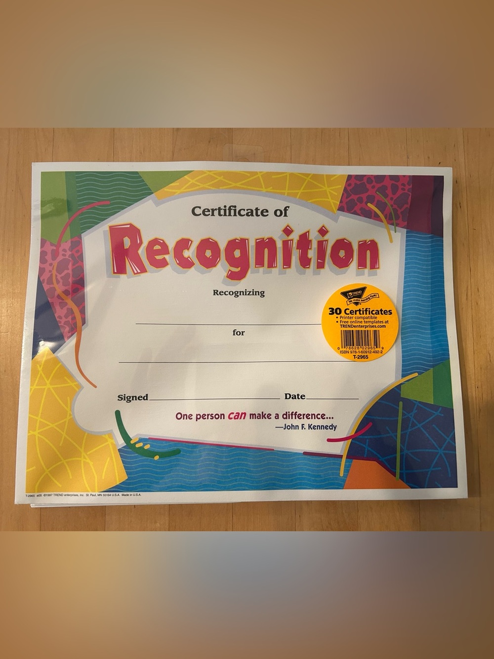Printable Recognition Certificate - 46 in total